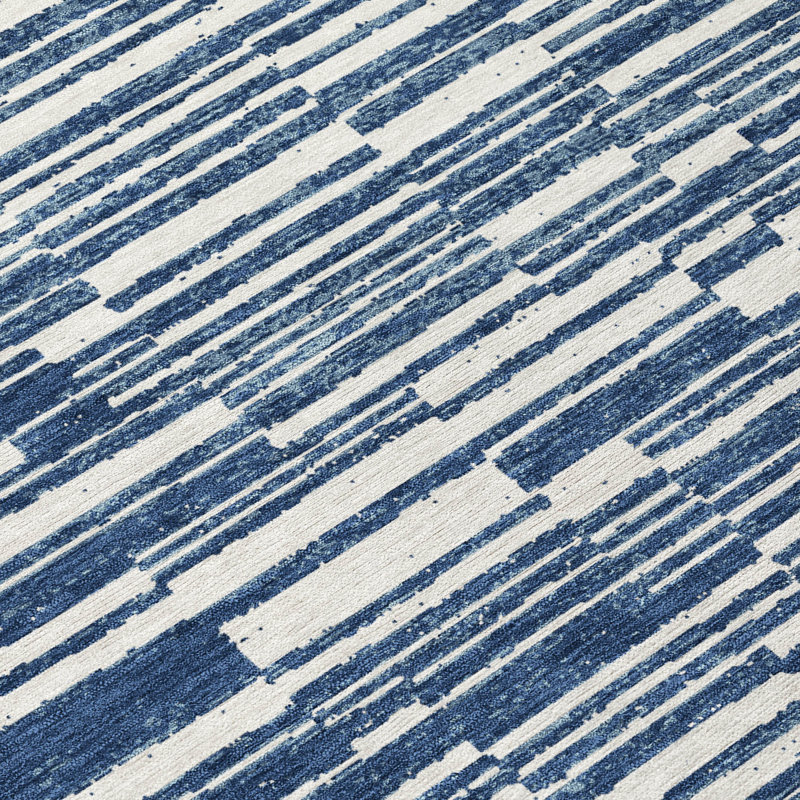 Machine Washable Indoor/Outdoor Chantille ACN2907 Striped Rug, Navy, 5' x 7'6"