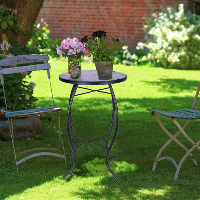 Outdoor Side Table Mosaic End Table Patio Side Table Small End Coffee Table Glass Top Round Balcony