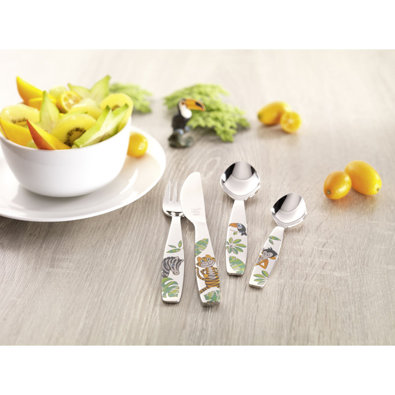  Ensemble de couverts pour enfants 4 pièces Jungle, argent