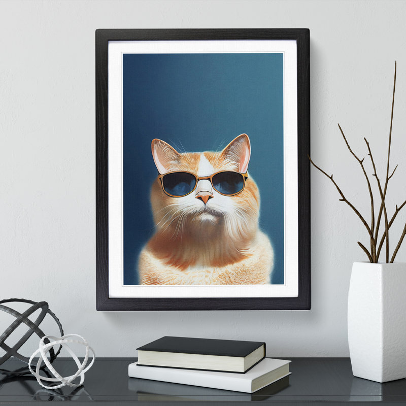 Cool For Cats - Single Picture Frame Print, Black, 64cm H x 46cm W x 2cm D