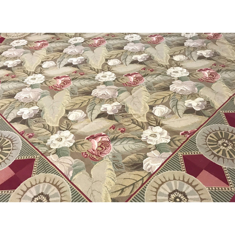 Tapis doré et vert noué à la main de haute qualité
