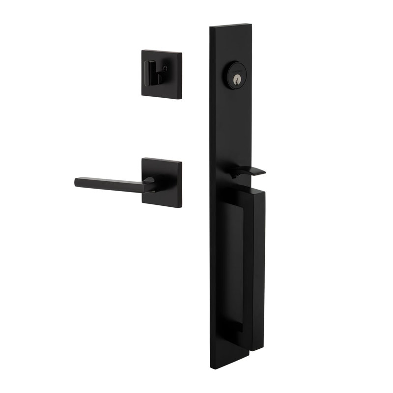 Ensemble de poignées une pièce Viaggio Quadrato avec poignée en D avec rosette Quadrato et levier Milano, 2.375", Noir satiné