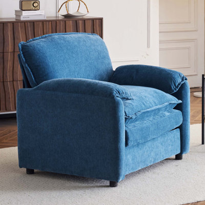 Méridienne surdimensionnée en chenille de 38 po - Fauteuil de lecture moelleux avec coussins de confort épais, dossier haut et siège large, fauteuil d'appoint parfait pour salon moderne, chambre à coucher confortable, bureau compact, dortoir