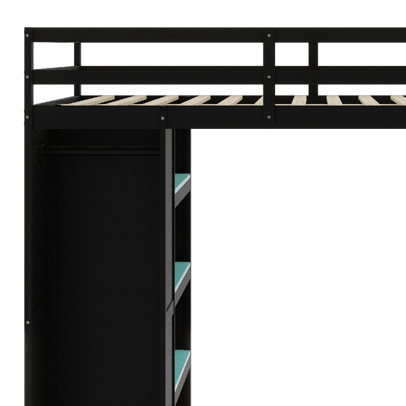 Lit mezzanine en bois, Noir / Bleu