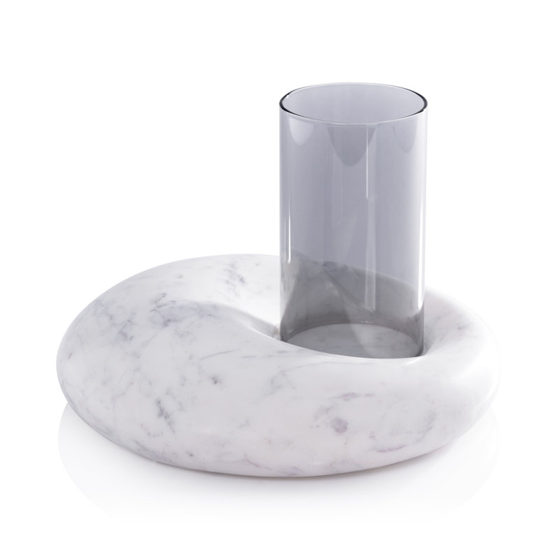 Base de marbre omanaise avec ouragan en verre fumé