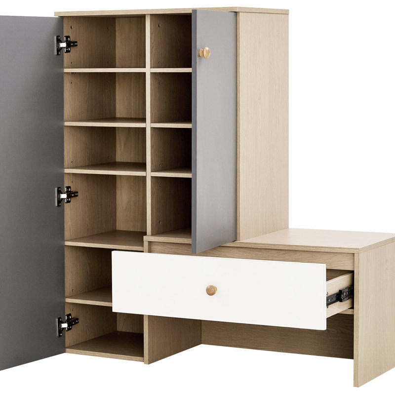 Banc et armoire à chaussures pour chaussures, tablettes réglables pour le couloir - spacieuse, moderne, armoire grise blanche avec et entrée, construction moderne,