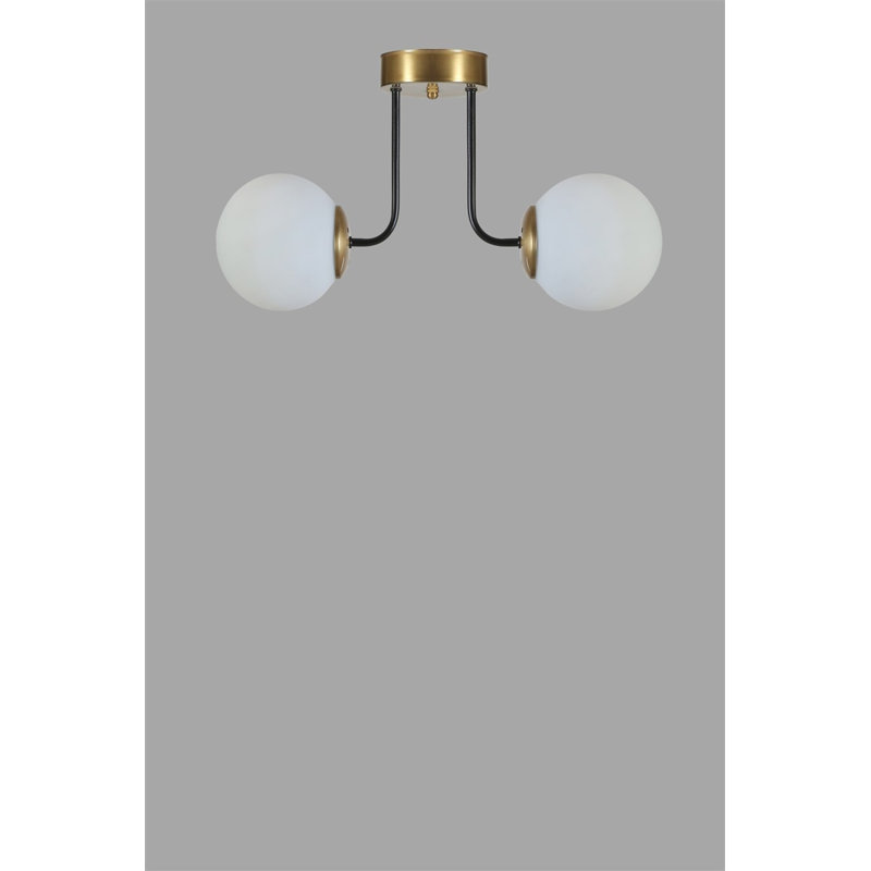 Lustre élégant en métal avec capuchon en verre, 15,7 po de diamètre, 11,8 po de hauteur | Douille E27, 40 W maximum | Finition blanche et dorée, indice de protection IP20 | Luminaire élégant pour le décor du salon, de la salle à manger et du vestibule