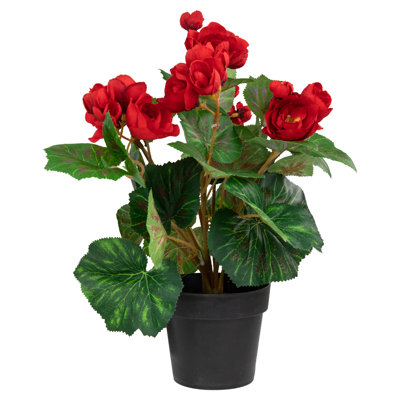 11" Potted Silk Begonia Spring Artificial Floral Arrangement