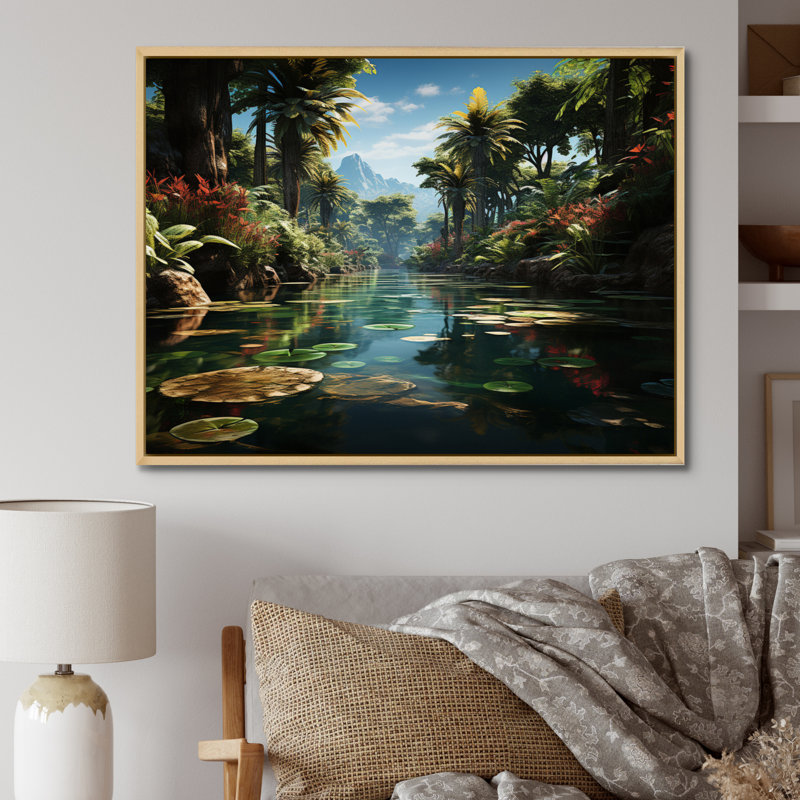 Oasis dominicaine dominicaine I - reproduction sur toile, H 16 po x l 32 po x P 1 po, Cadre naturel flottant