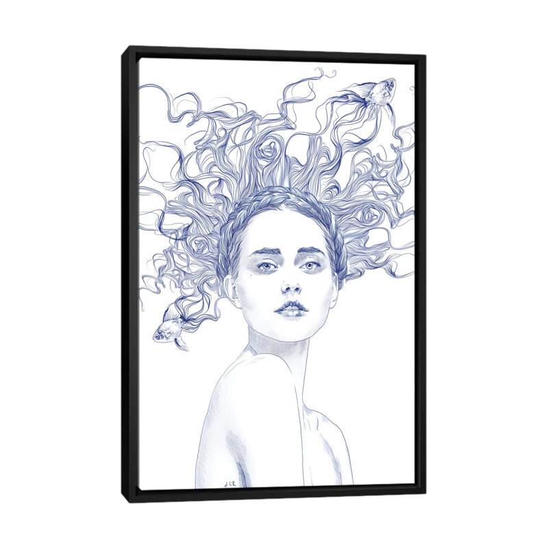 « blue summer », impression sur toile tendue, Toile avec cadre flottant noir, Pas de tapis, H 48 po x l 32 po x P 1,5 po