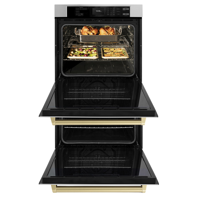ZLINE 30 in. Autograph Double Wall Oven w/ Air Fry and Self Clean w/ Black Handles, Stainless Steel, Champagne Bronze