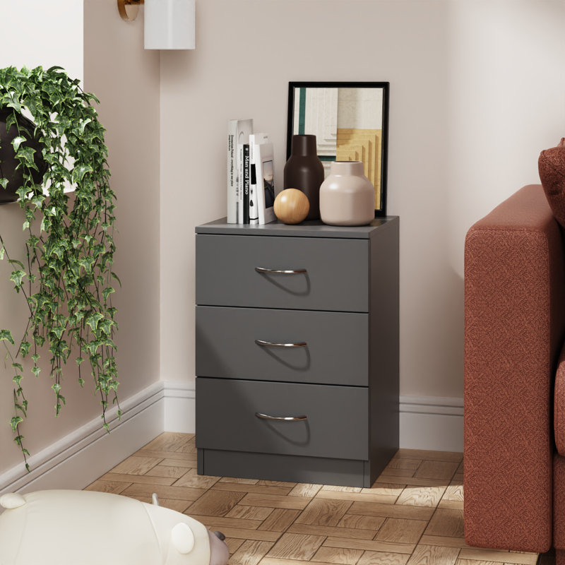 Deloni 3 Drawer 40Cm W Chest of Drawers Nightstand Bedside Cabinet, Grey