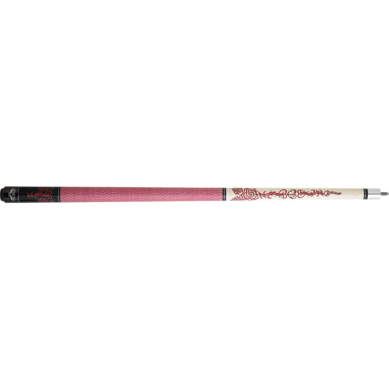 Athena Pink Tribal Hearts and Roses 18oz Wood Pool Cue