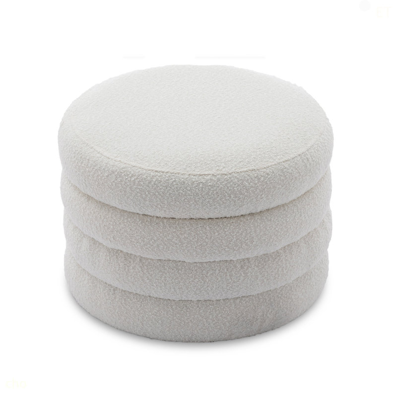 Tomkiel Round Storage Ottoman, White Boucle