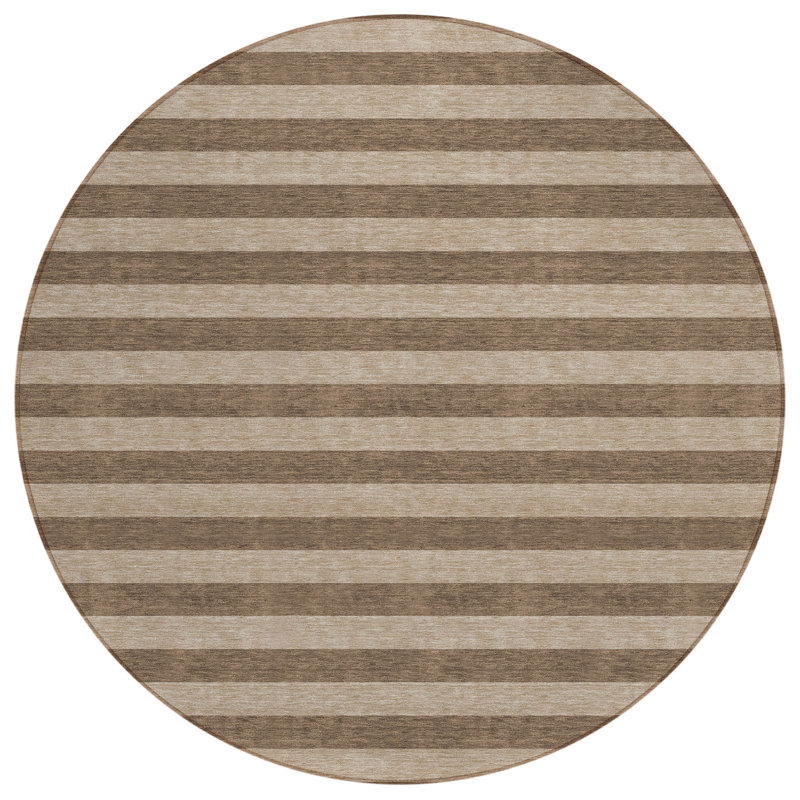 Dorotheus Washable Striped Indoor / Outdoor Rug, Round 8'