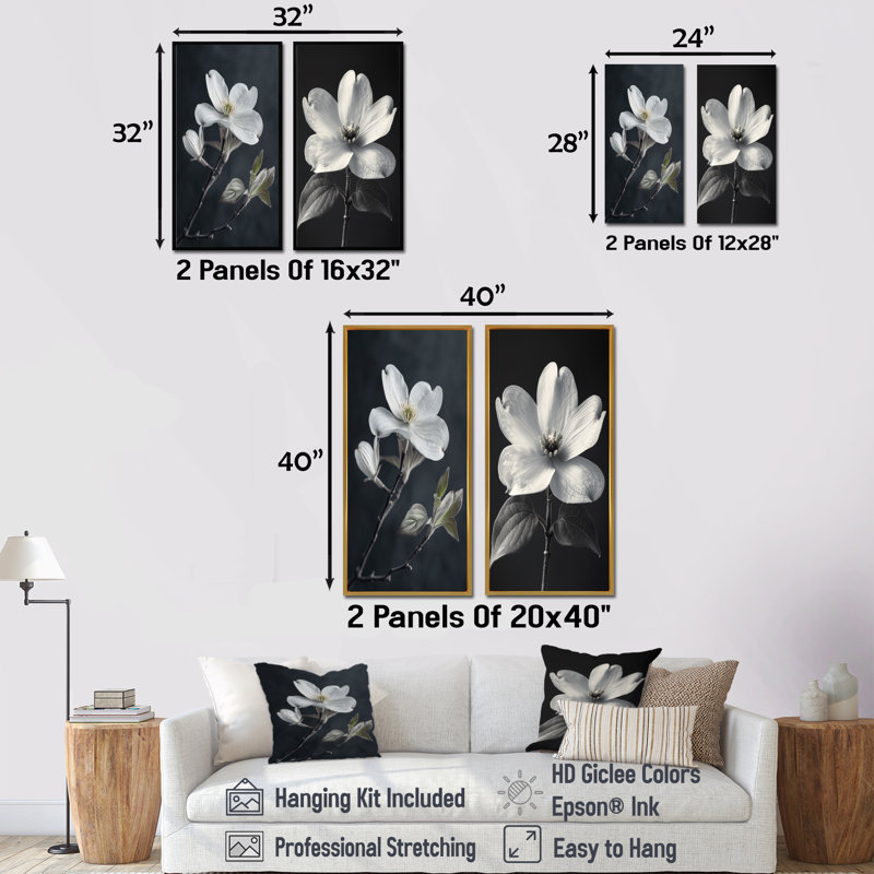 Ensemble de 2 pièces d'art mural cornichon I - cornouiller monochrome blanc et noir, H 28 po x l 24 po, Ne s’applique pas