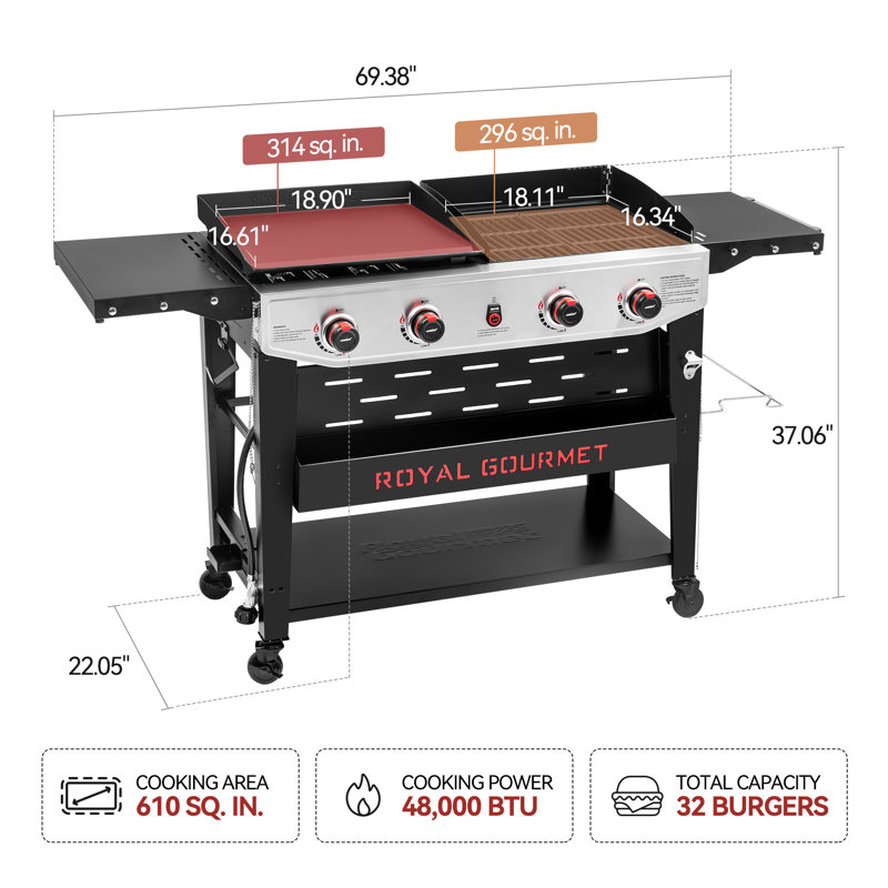 Royal Gourmet 4-Burner Liquid Propane Gas Grill Combo Griddle