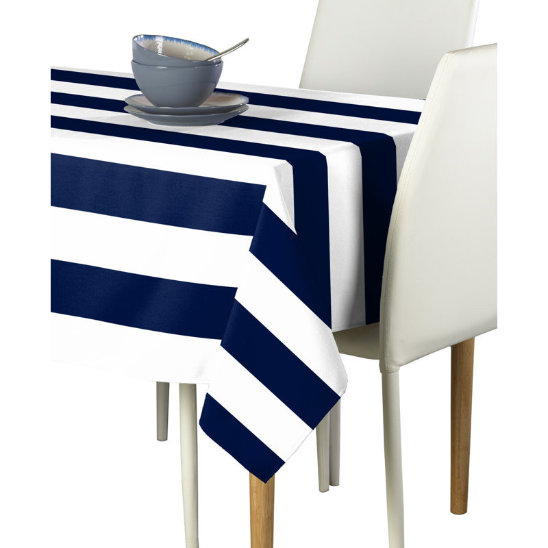 Milliken Signature Cotton Striped Tablecloth Rectangular Ervin Stripe, 104" L x 60" W, Navy
