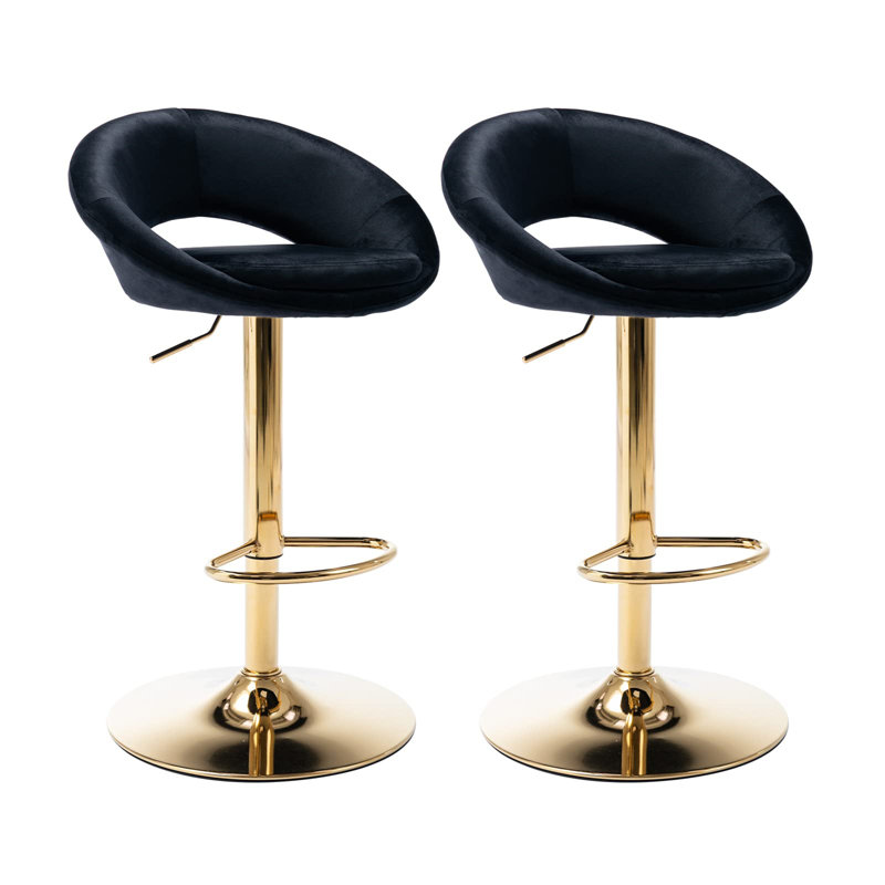 Swivel Upholstered Adjustable Height Counter Stool with Metal Frame, Black