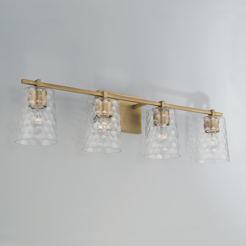 Aged Brass and Clear Glass 4-Light Vanity Fixture