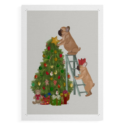 Échelle de Noël bouledogue français de Noël - impression sur toile seulement - non encadrée