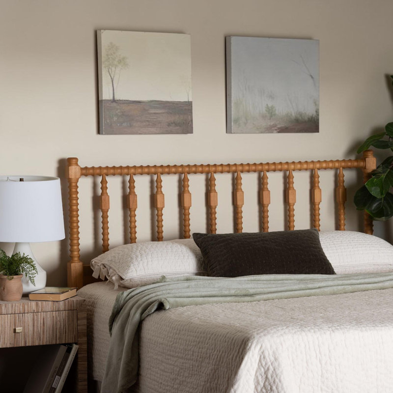 Liasonya Rotated Spindle Headboard - Handcrafted Timber Panel With Ornamental Spoke Design, Queen, Oak Brown