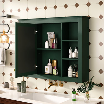 Bathroom Mirror Cabinet Wall Mounted - 35'' X 27.5'' With Ample Shelf Space Modern Concealed Door