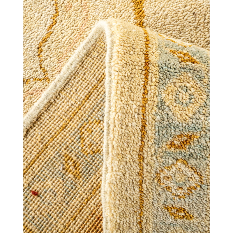 Tapis ivoire noué à la main de conception unique 9 pi 3 po x 12 pi 4 po Rodrich