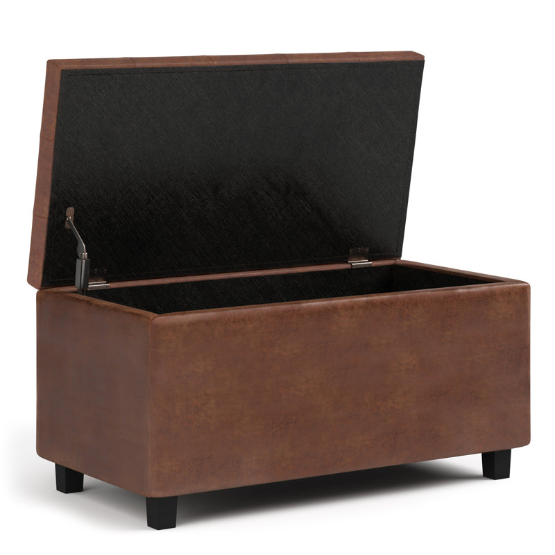 Cosmopolitan Distressed Saddle Brown Tufted Faux Leather Storage Ottoman