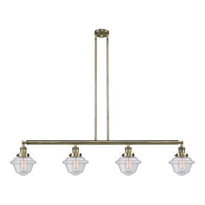 Oxford - 4 lumières - 52 pouces - Laiton antique - Tige suspendue - Îlot réglable