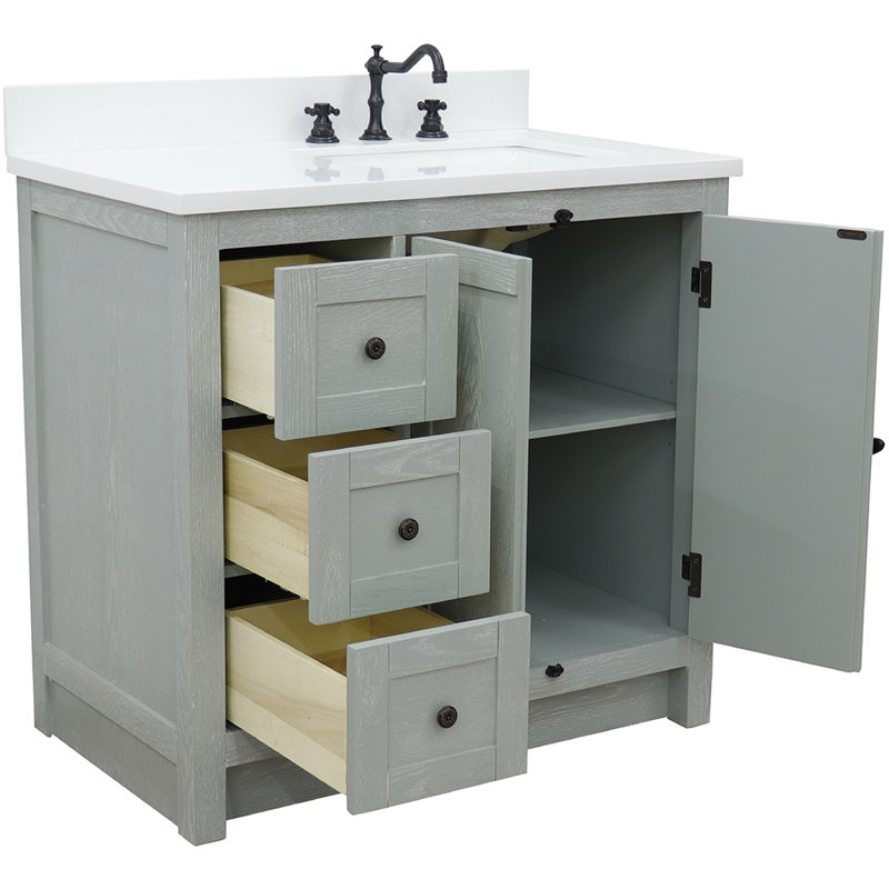 Ensemble de meuble-lavabo simple 37 po Calsbeck, Quartz blanc, Gris sauge