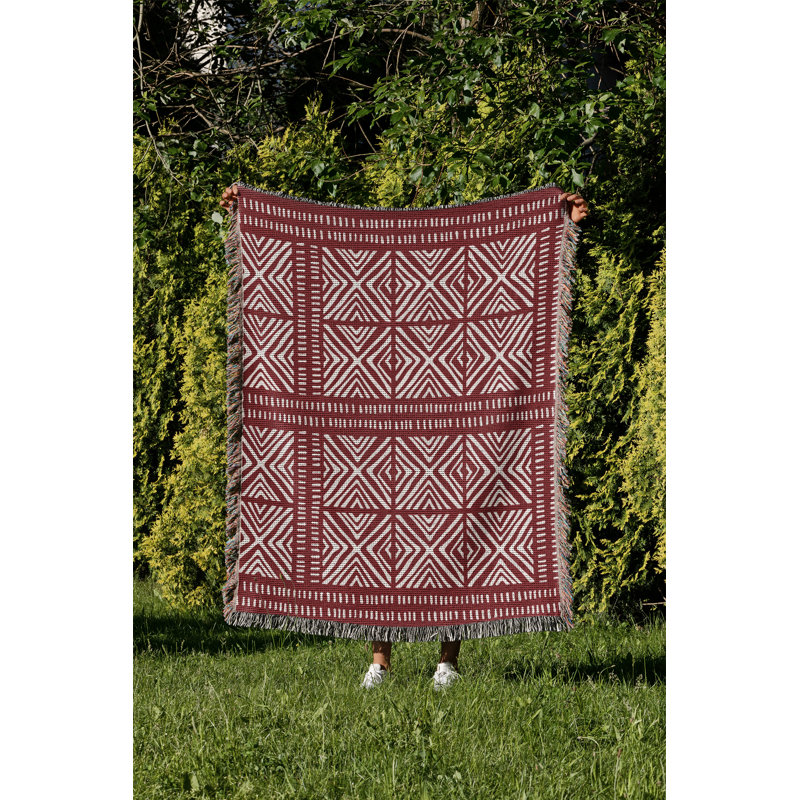 Jeté en coton Thora Tribal, 50 x 70, Rouge