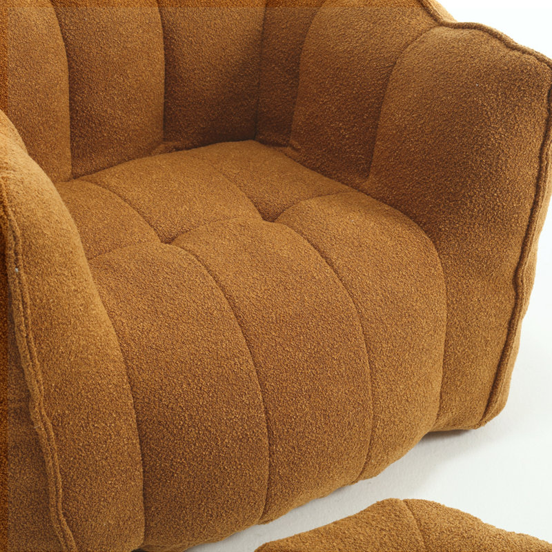 Sofas Upholstered Accent Chair with Ottoman, Khaki Chenille, 26" H x 42.5" W x 33.5" D