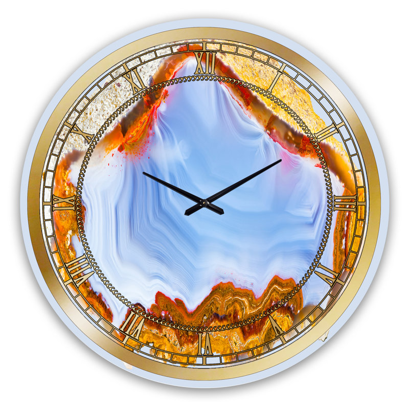 Bleu bohémien et pierres précieuses dorées - horloge murale moderne, Grand
