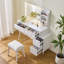 Ensemble coiffeuse moderne avec lumières DEL et miroir, coiffeuse 4 tiroirs avec tabouret-1049327865