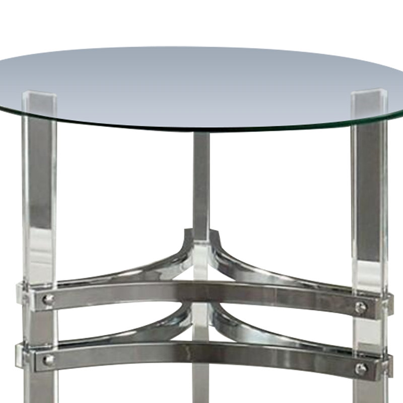 23 po Noemi Table de bout ronde en verre chromé avec pieds en acrylique et structure en métal