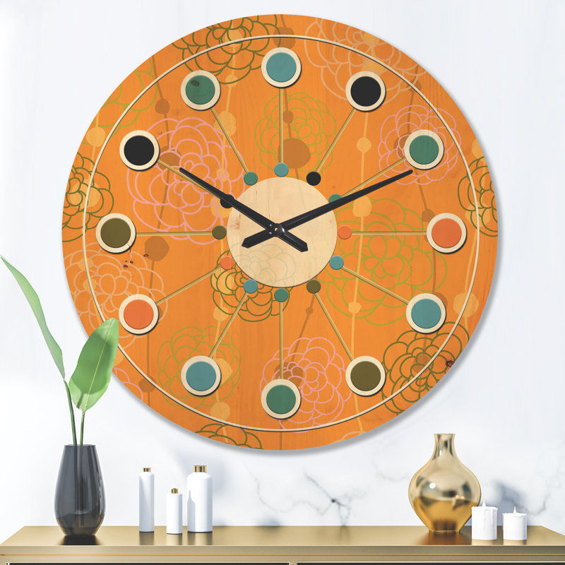 Horloge murale rétro en bois Mid-Century, Très grand