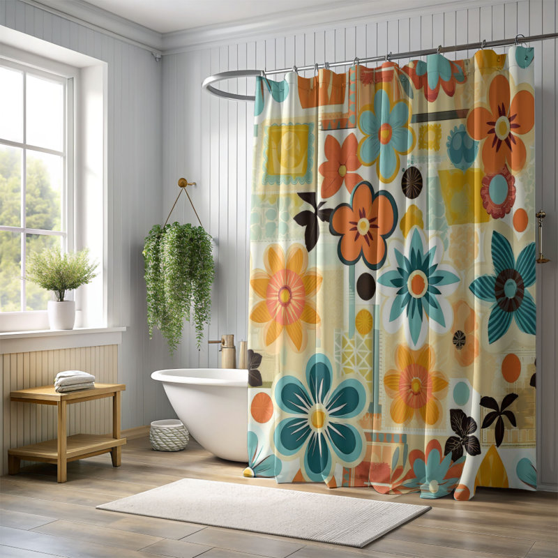 Rideau de douche Vintage Flower - Premium, H 74 po x l 71 po