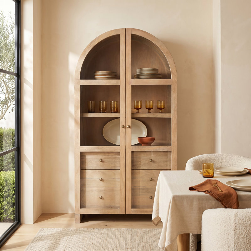 Stonewall 80” Solid Wood Curio Cabinet, Natural