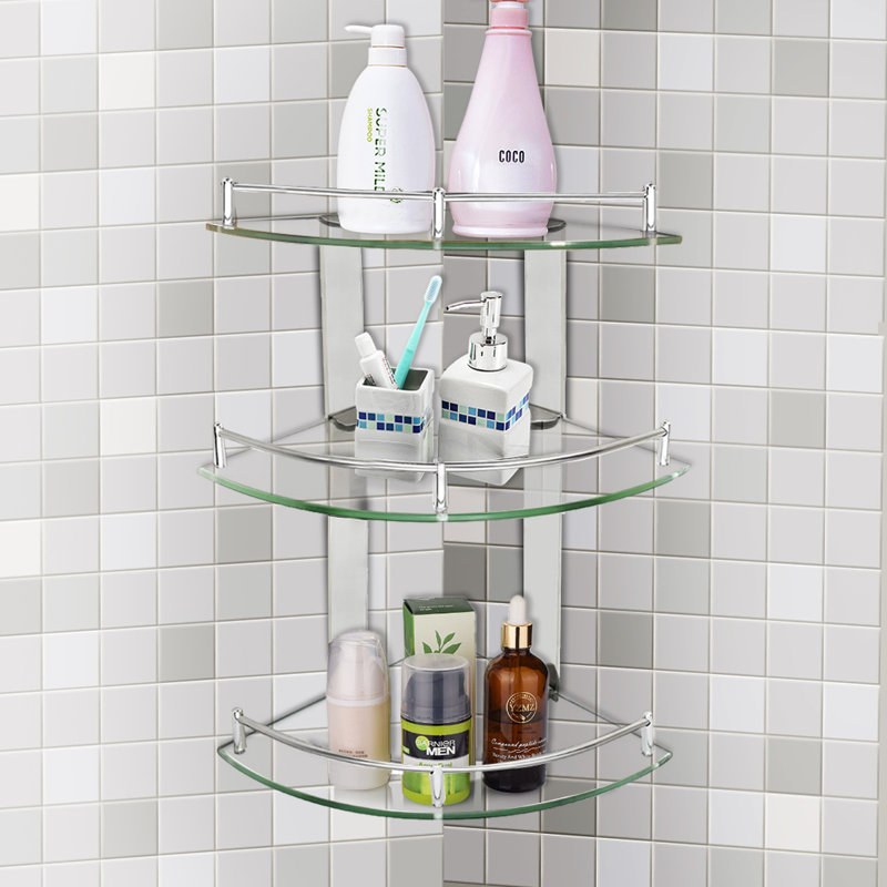 Kellyville 3 Piece Triangle Stainless Steel Corner Shelf with Adjustable Shelves, 46.5cm H x 25cm W x 25cm D