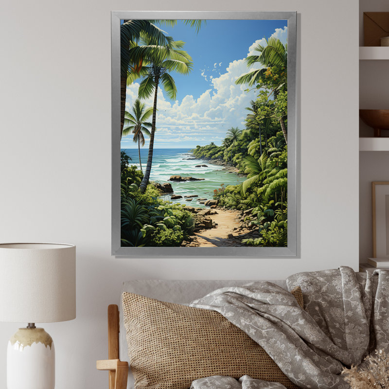 «Barok Palm Trees At The Beach III», reproduction d'art sur toile, Cadre photo argenté, H 32 po x l 24 po x P 1 po