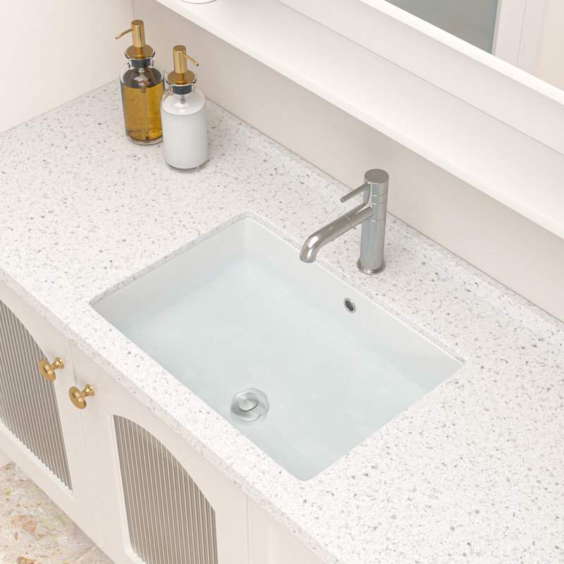 20" L x 14" W Undermount Bathroom Sink Rectangular White Ceramic Bathroom Sink Vanity Basin with Overflow