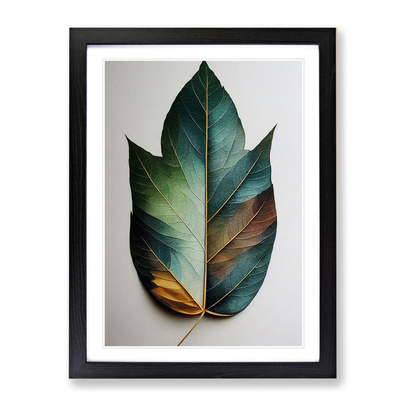 Painted Leaf No.2 - Single Picture Frame Painting, Black, 64cm H x 46cm W x 2cm D
