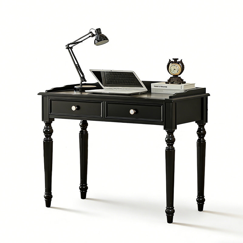 Black Retro Desk with Two Drawers