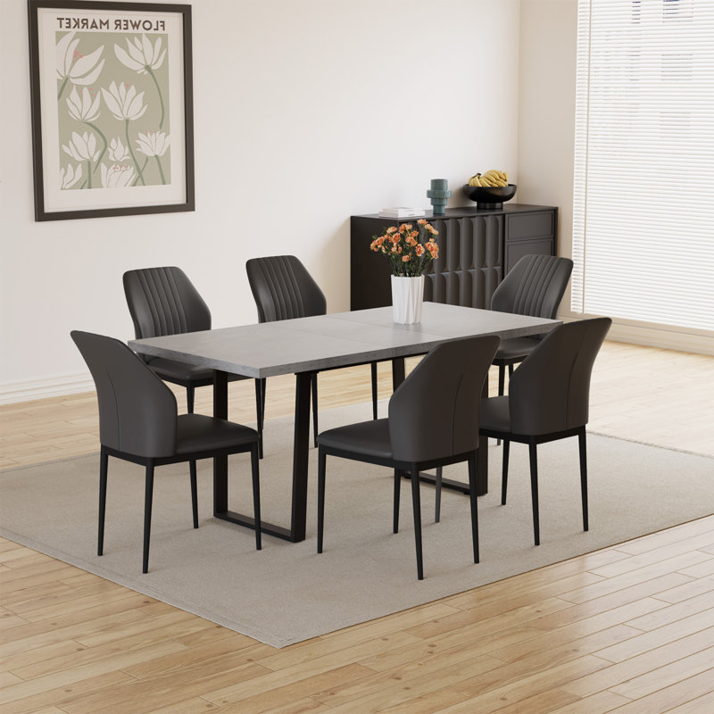 Modern High Quality Butterfly Table with Leather Chairs (set of 6), Black