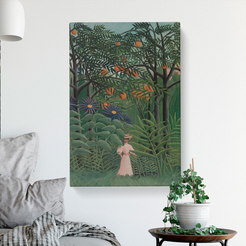 Woman Walking In An Exotic Forest by Henri Rousseau - Wrapped Canvas Painting, 76cm H x 50cm W x 3cm D