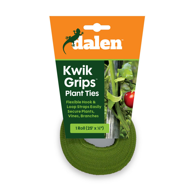 Kwik Grips Hook-and-Loop Plant Ties, 25ft x 0.5in Reusable Garden Tie Roll, by Dalen Products