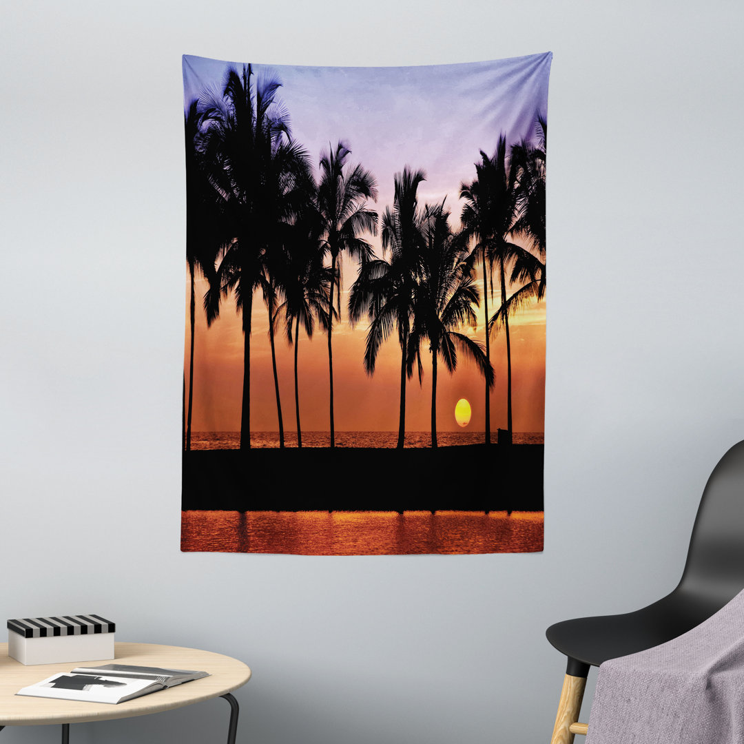 Wandteppich, Sonnenuntergang auf Big Island, Hawaii, Lila Dark Orange Schwarz