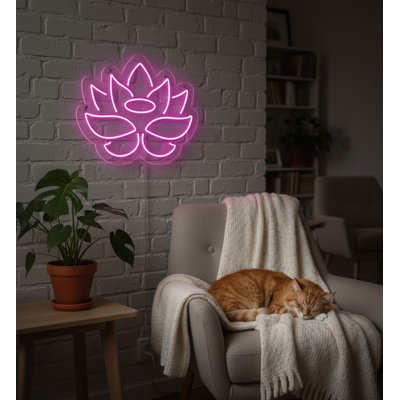  | Enseigne néon en forme de fleur de lotus | Fabriqué avec un tube néon incassable flexible qui émet une lueur rose vif et uniforme pour plus de 50 000 heures d'utilisation continue | 24 x 19 | Rose vif