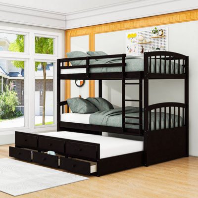 Endijs Kids Twin Over Twin Bunk Bed with Trundle with Drawers